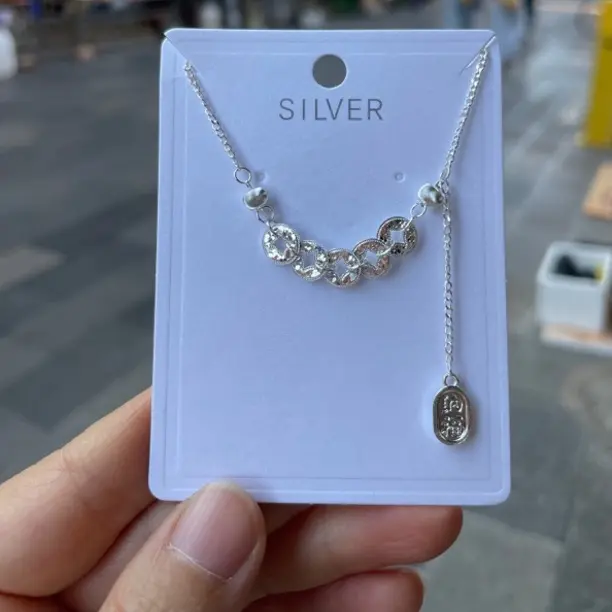 坠链均足银 新款新中式锤纹爆闪碎冰冰五帝锁骨链饰品足银999
