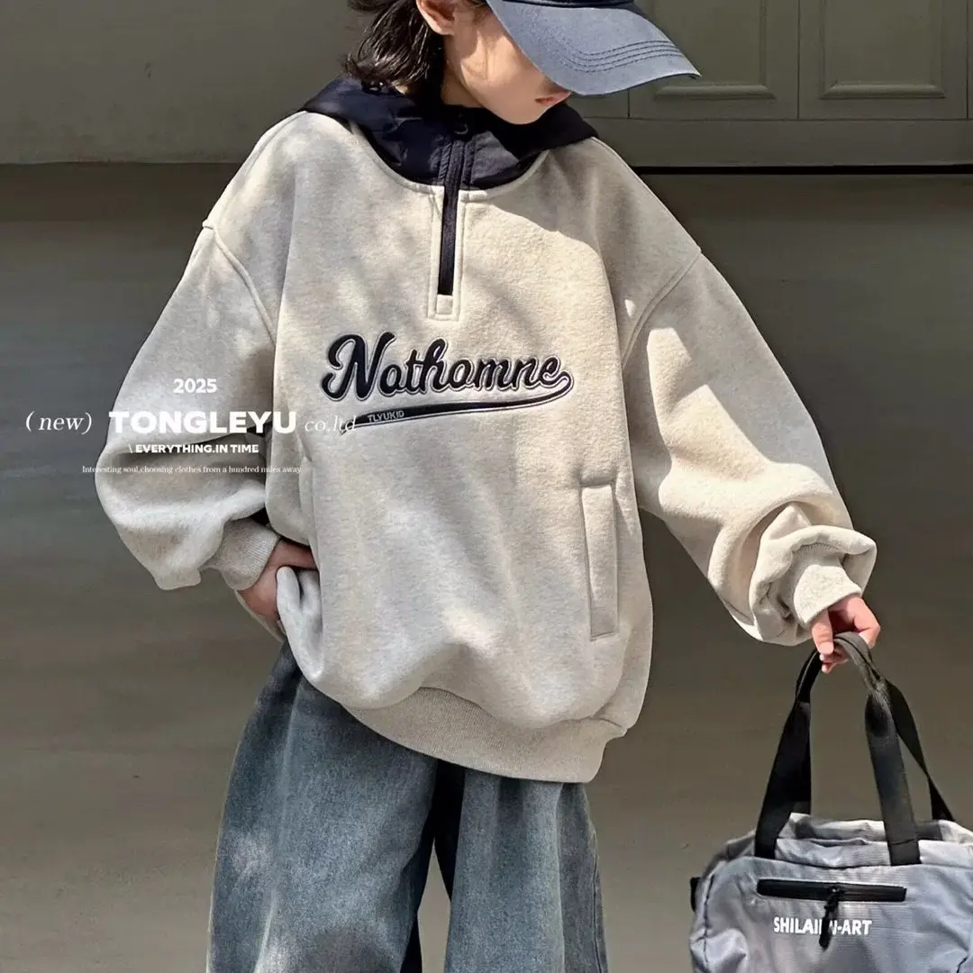 2025款加厚卫衣新款男女童中大童连帽运动上衣