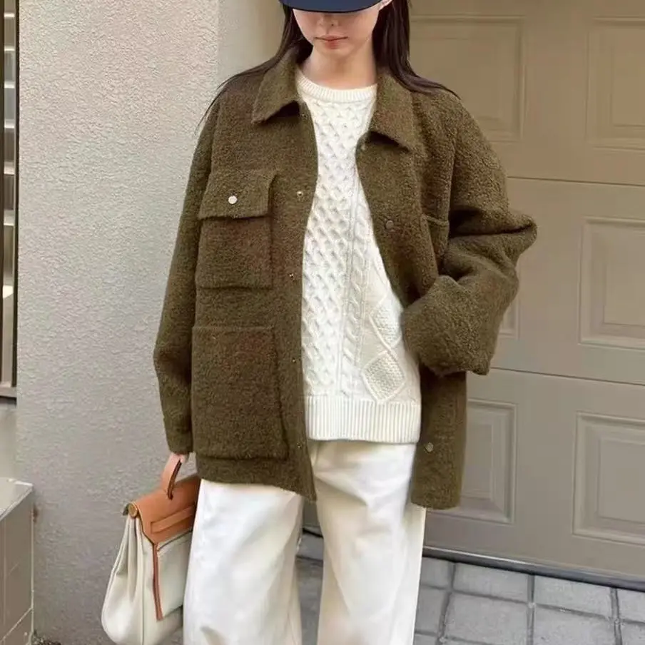 25新款韩系ABLE秋冬高级百搭羊毛大衣口袋外套