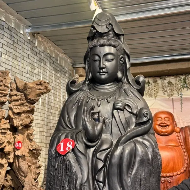 乌木根雕观音像落地摆件