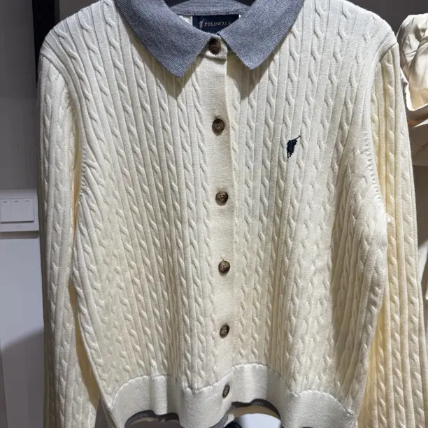 女装秋季新品polo领长袖针织衫宽松大码假两件翻领外套上衣