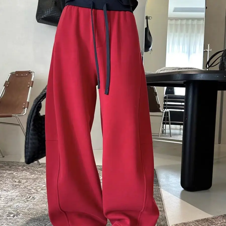 秋冬加绒加厚高腰显瘦百搭弯刀裤女宽松阔腿裤松紧腰休闲长裤