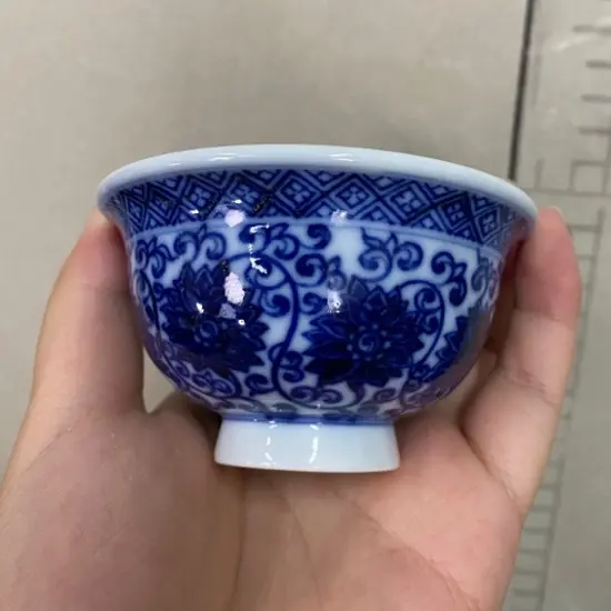 微瑕福利手绘现代高温瓷柴窑满绘缠枝莲小压手