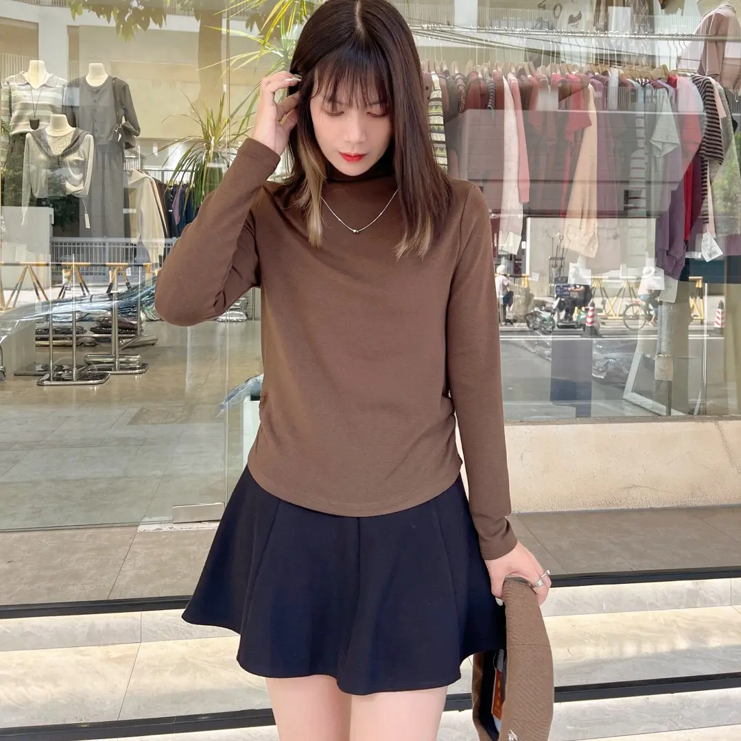 高品质秋冬半高领正肩磨毛T恤显瘦百搭长袖内搭打底上衣女