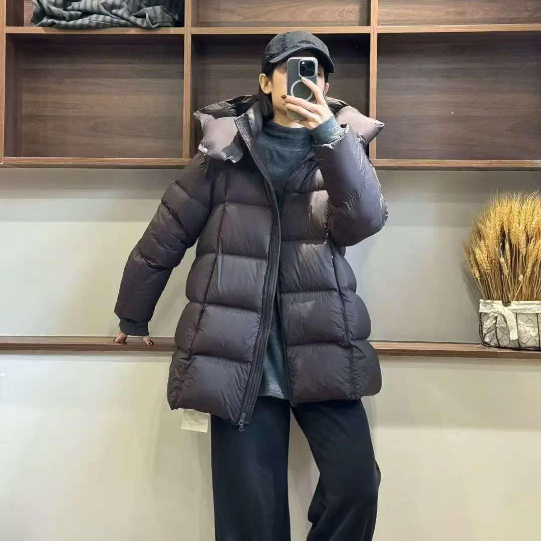 遇见韩版冬季咖色羽绒服云朵泡芙连帽中长款宽松保暖厚外套