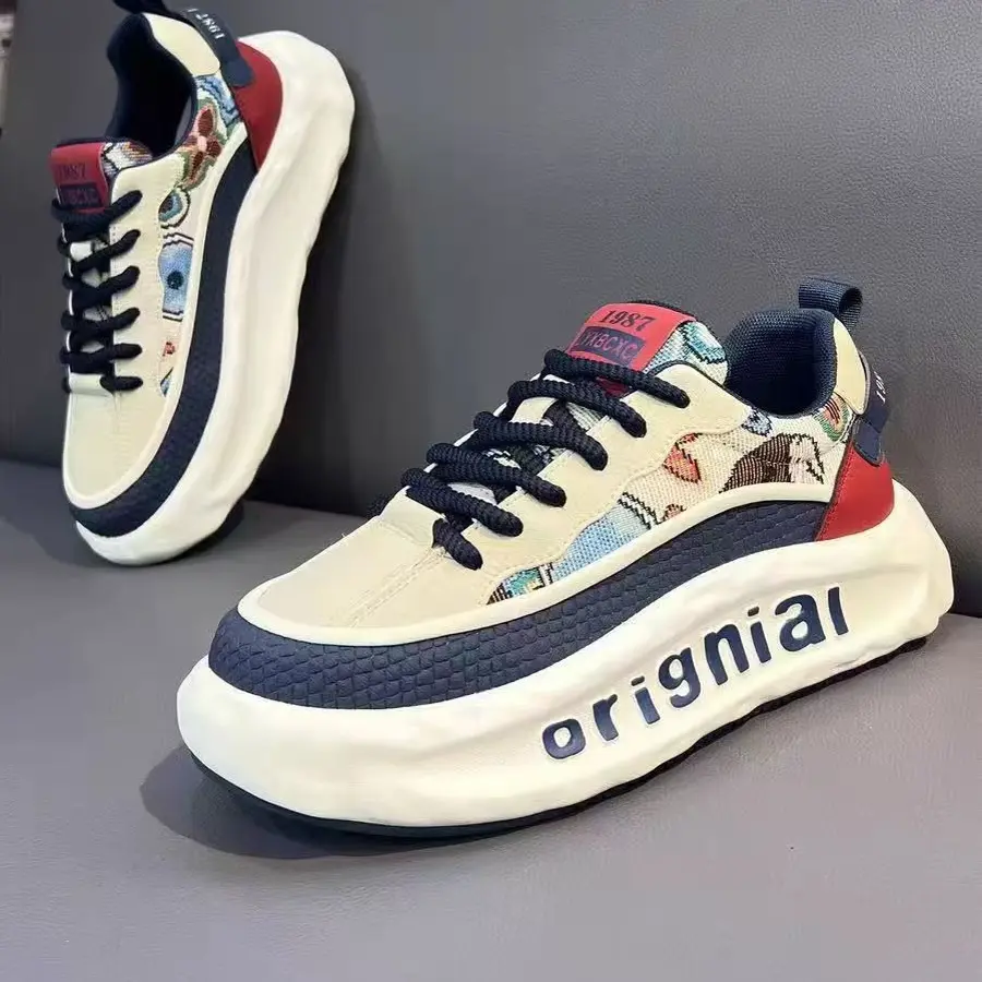 男士复古刺绣厚底增高老爹鞋透气舒适软底潮流百搭10655666