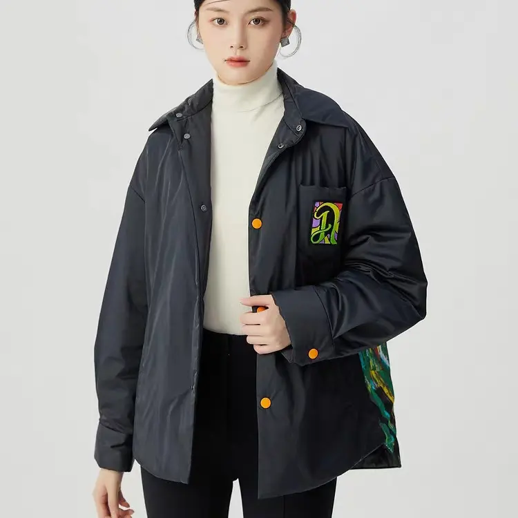 no退no换阿家新款宽松百搭潮流后背郁金香印花新雪丽棉服外套