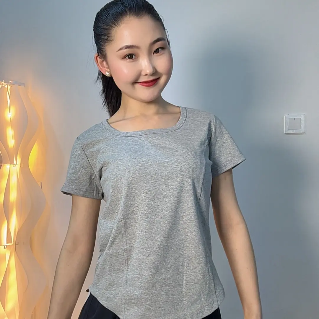 8020T恤女士纯色纯欲风不对称健身户外宽松夏季运动明线装饰短袖