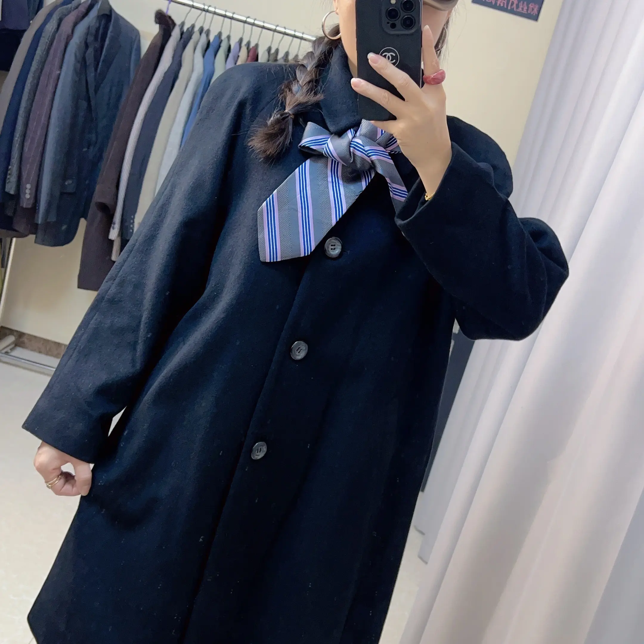 古着vintage复古日欧美法中长款百搭毛呢外套