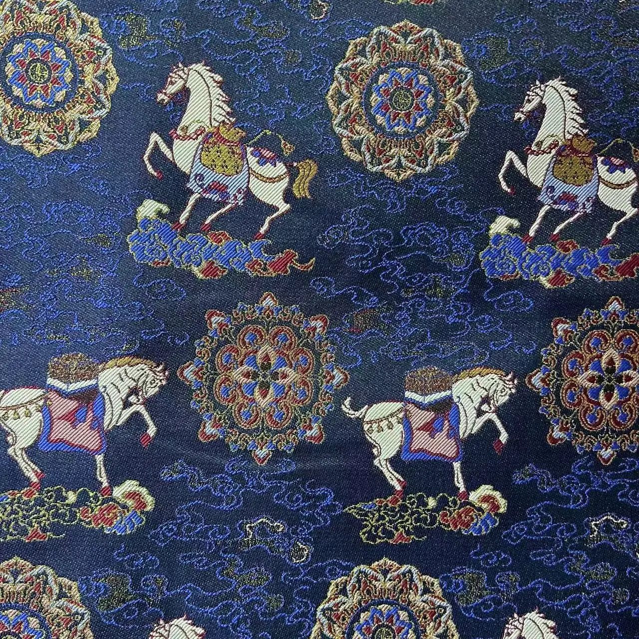 一米价藏青色马上有福提花新中式高端制衣宋锦面料宽