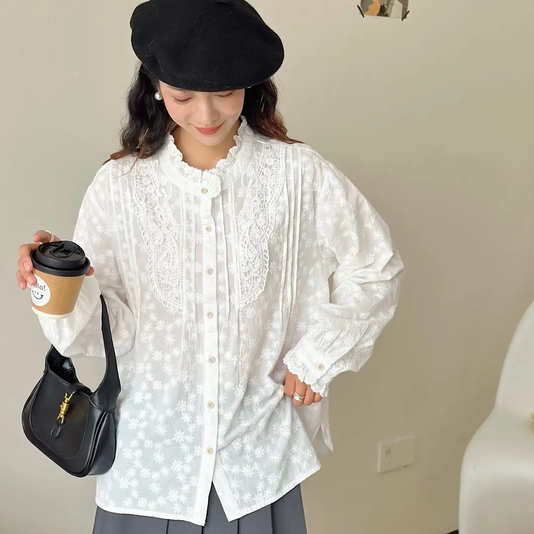 棉刺绣宽松大版刺绣立领衬衫内搭百搭26春款