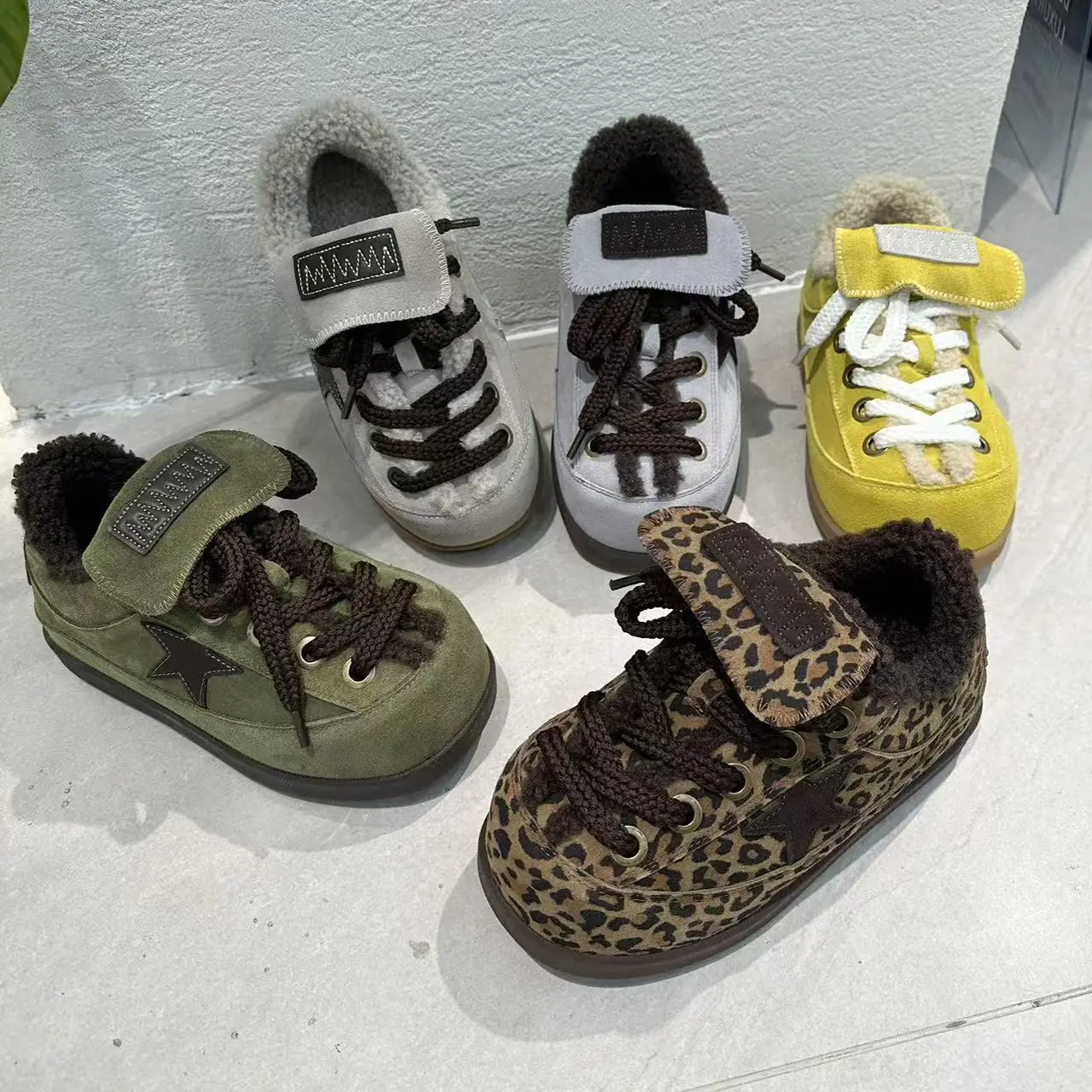 平跟防水台时尚保暖休闲鞋豹纹低帮鞋