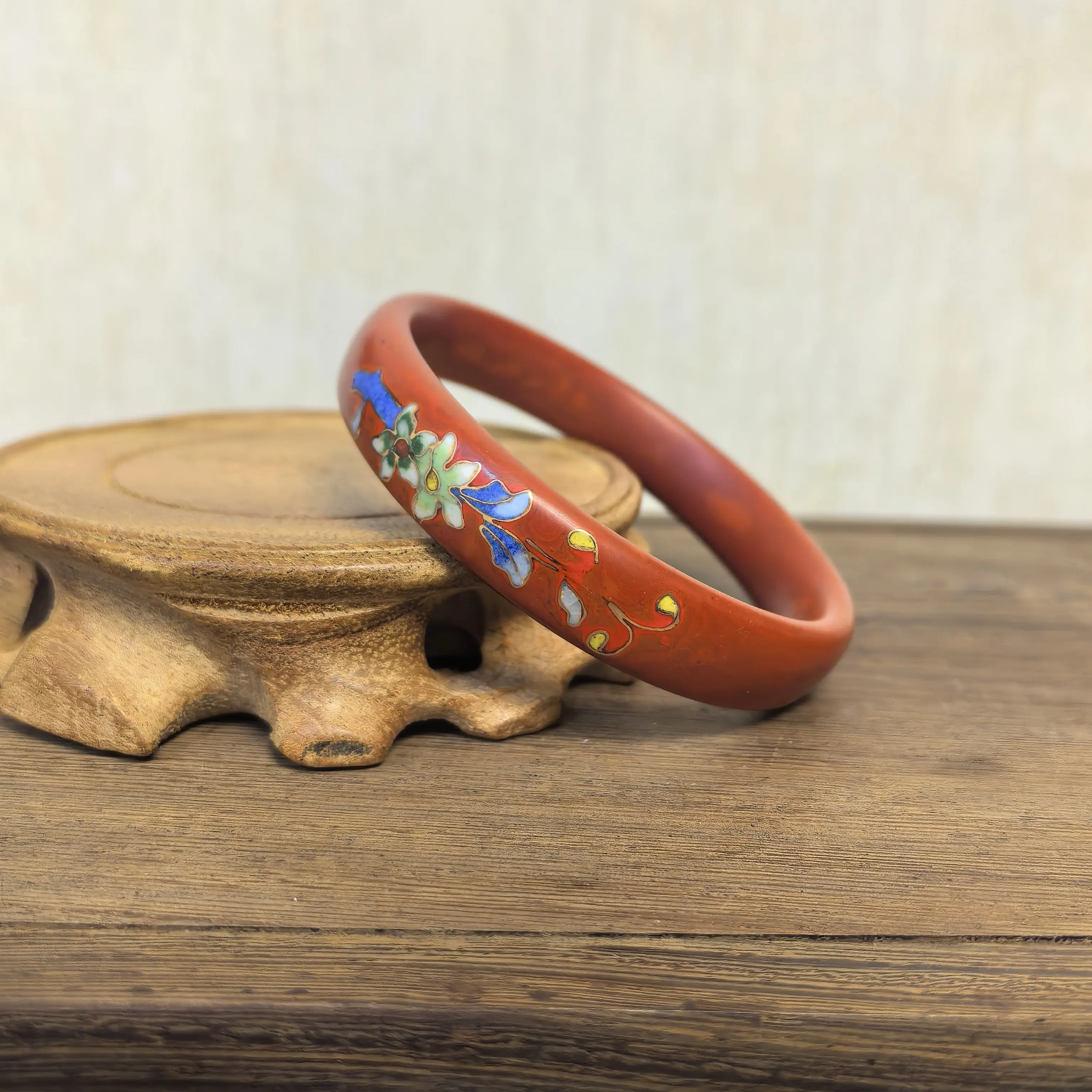 纯手工艺景漆结合手镯。大号。