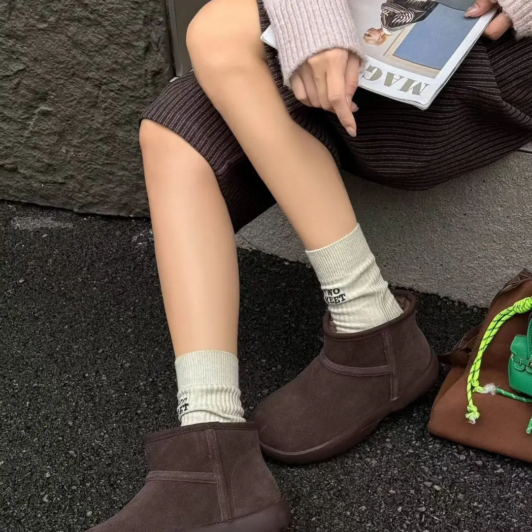 韩版厚底加绒保暖真皮短筒雪地靴冬季防滑百搭女靴