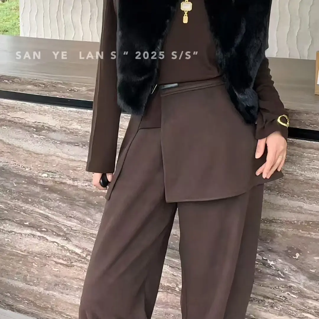 深圳南油加绒加厚高腰显瘦屁帘假两件微喇休闲长裤