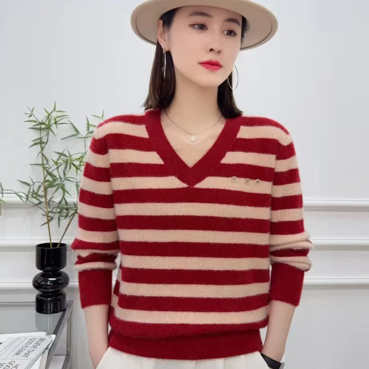 6620V领V字领常规款不针织衫长袖