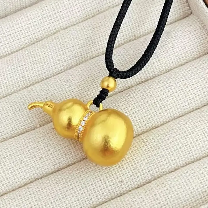 铜合金合成锆石吊坠  铜合金古法镶钻葫芦吊坠