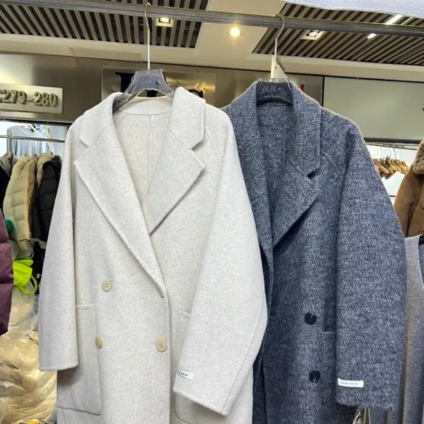 女士秋冬宽松短款全双面呢大衣翻领双排扣百搭外套