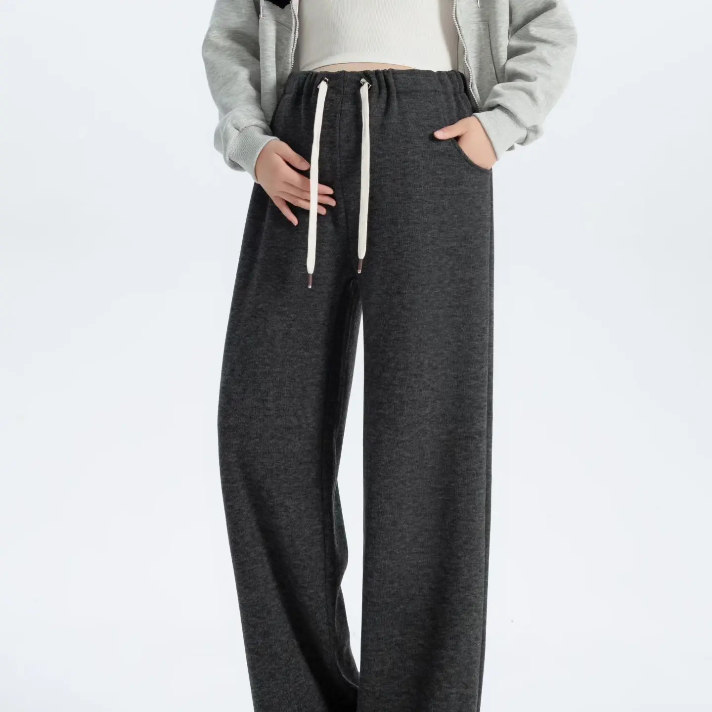 冬款软糯高腰窄版直筒裤显瘦垂顺抗皱时尚百搭孕妇糯米裤