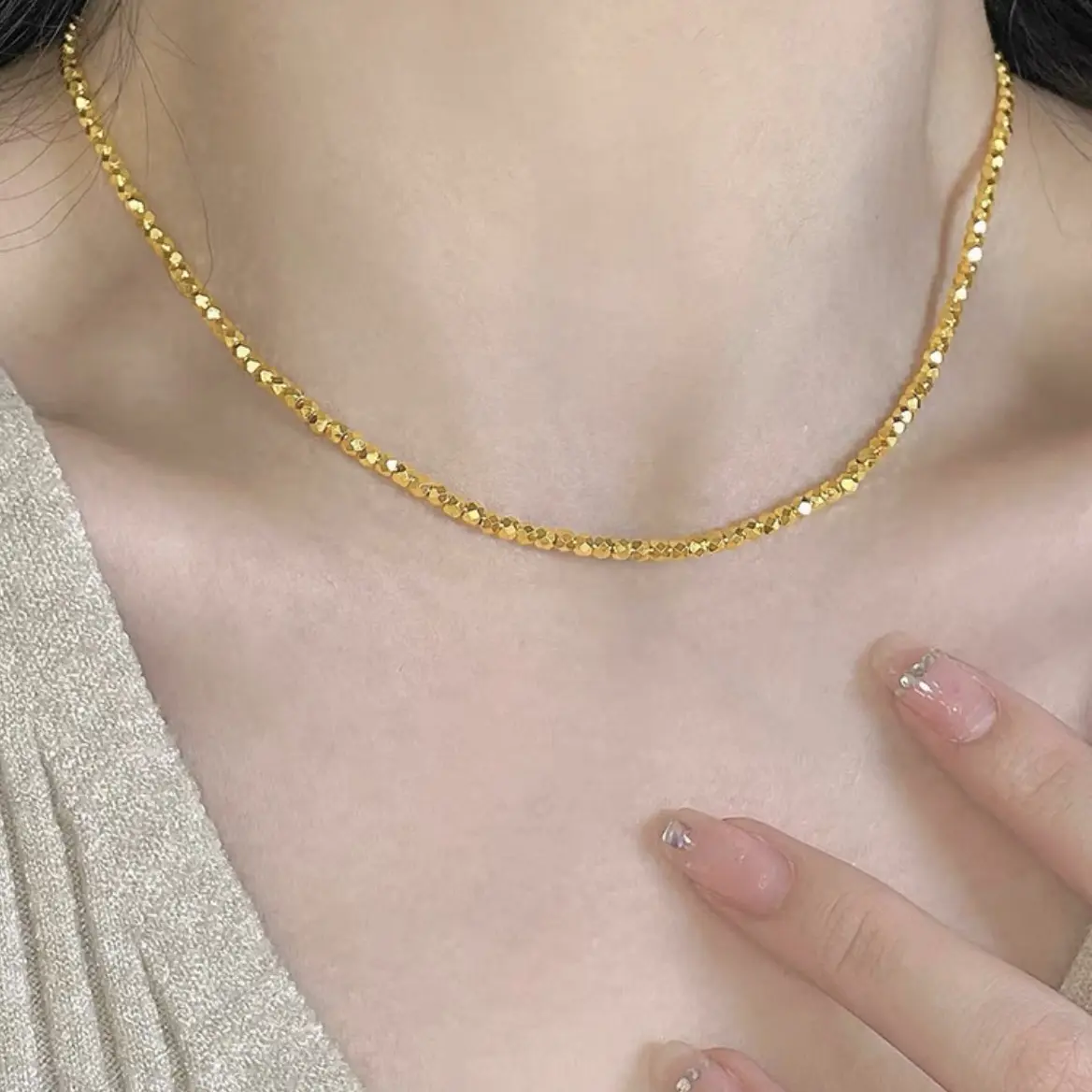 链子足银 碎银子项链 高奢高级感锁骨链女简约百搭爆闪