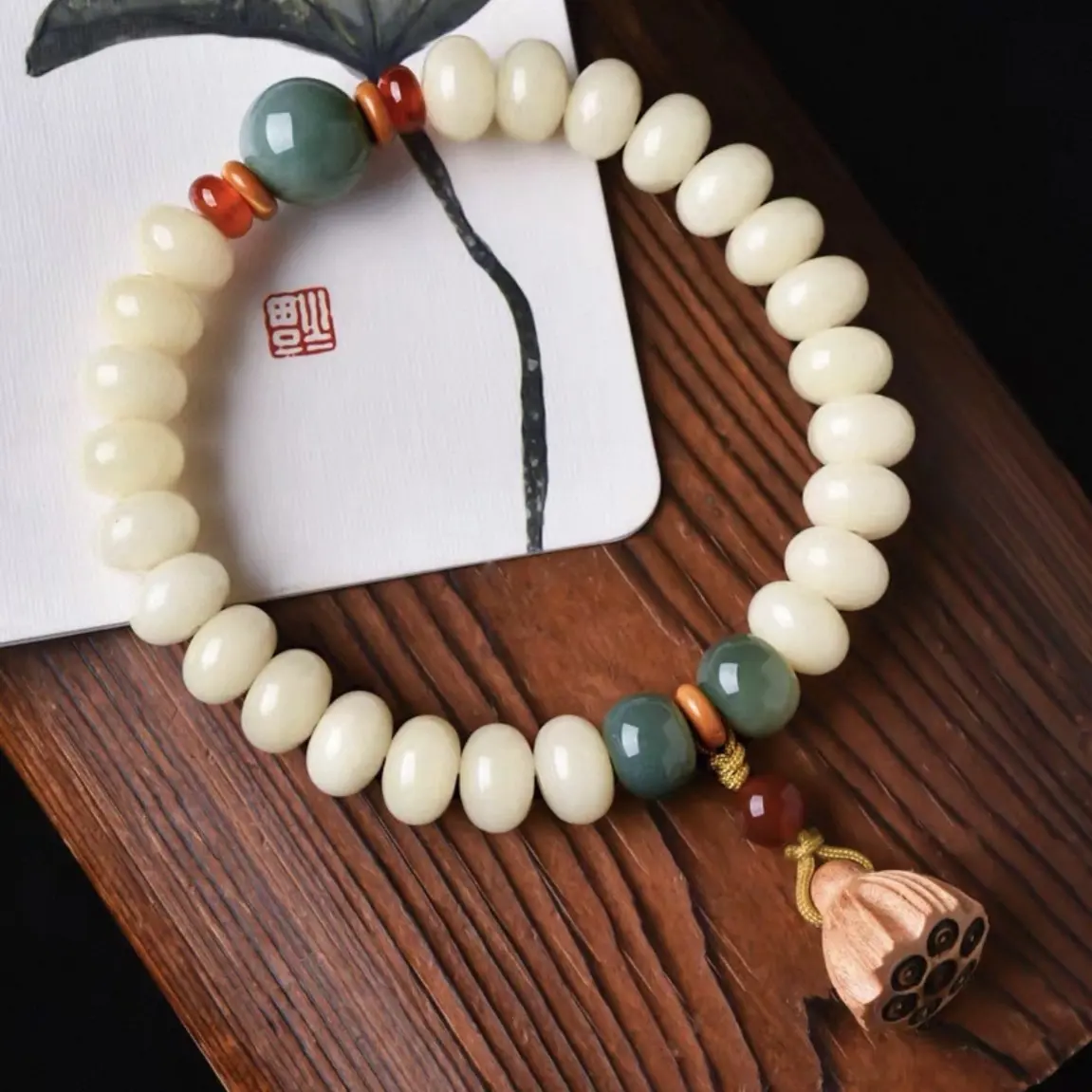 【好运莲莲】玉化菩提根单圈手串6*8mm奶油黄 好运莲蓬文玩菩提