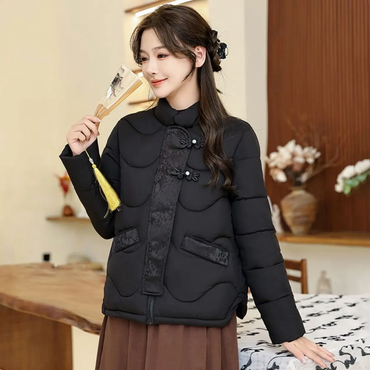 新款中式国风棉服盘扣短款女士棉衣小个子保暖棉袄宽松外套冬