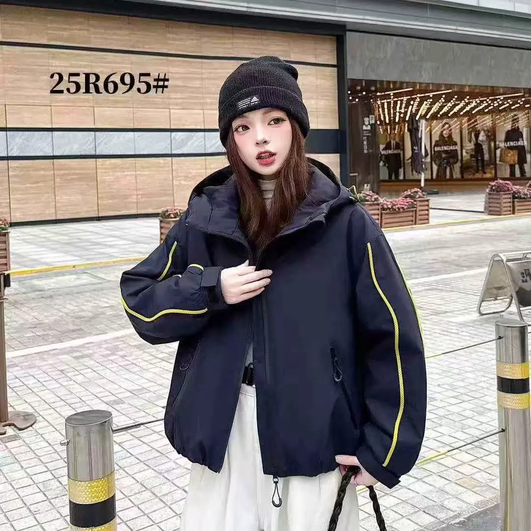 冬装新款水洗棉韩版百搭休闲撞色连帽棉服外套