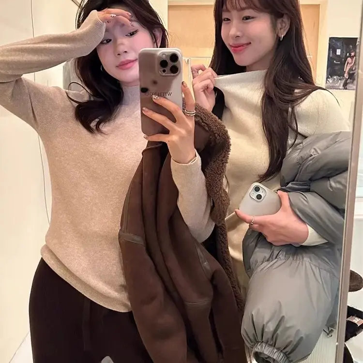 含金标 35% 羊 /绒 针织加绒加厚款圆领女秋毛针织衫修身半高领