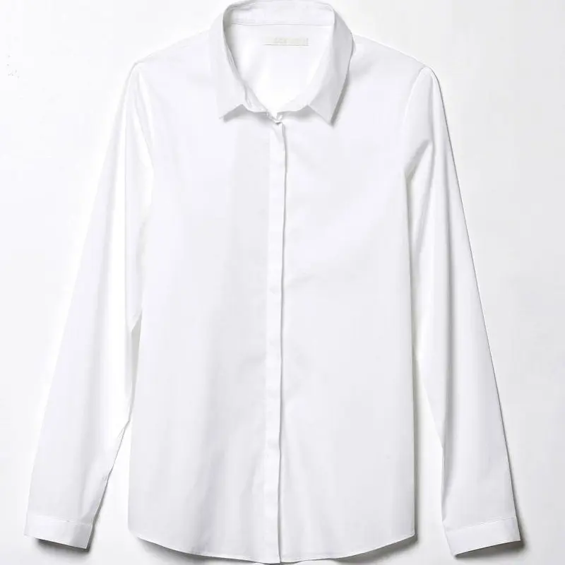 女士白色长袖衬衫春秋职业正装修身外搭