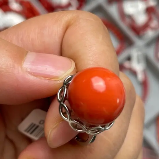 莫莫珊瑚复古民族风荷花红女时尚气质活口可调节指环手饰