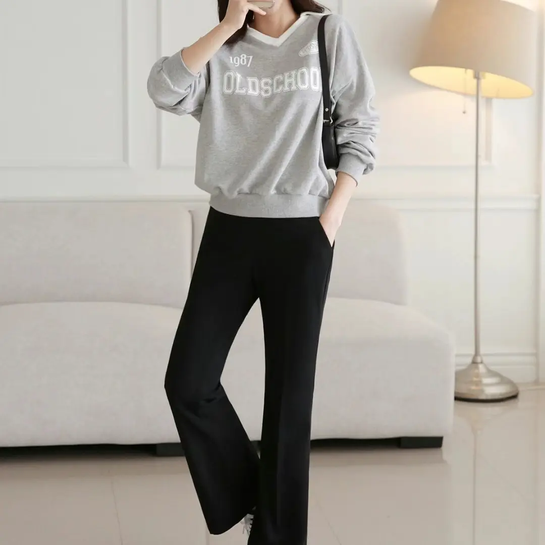 韩国正品时尚高腰宽松微喇裤女士休闲裤气质百搭款