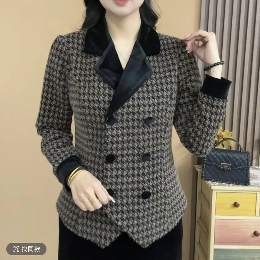 2025秋冬长袖V领气质百搭显瘦开衫西装扣子上衣时尚中式小衫