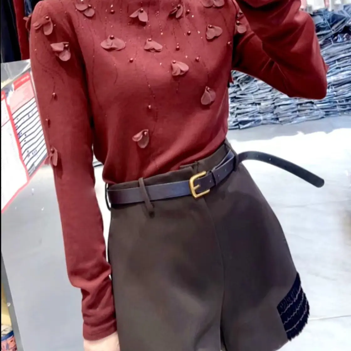 网红时尚轻奢德绒半高领打底衫百搭减龄气质烫钻双面绒上衣