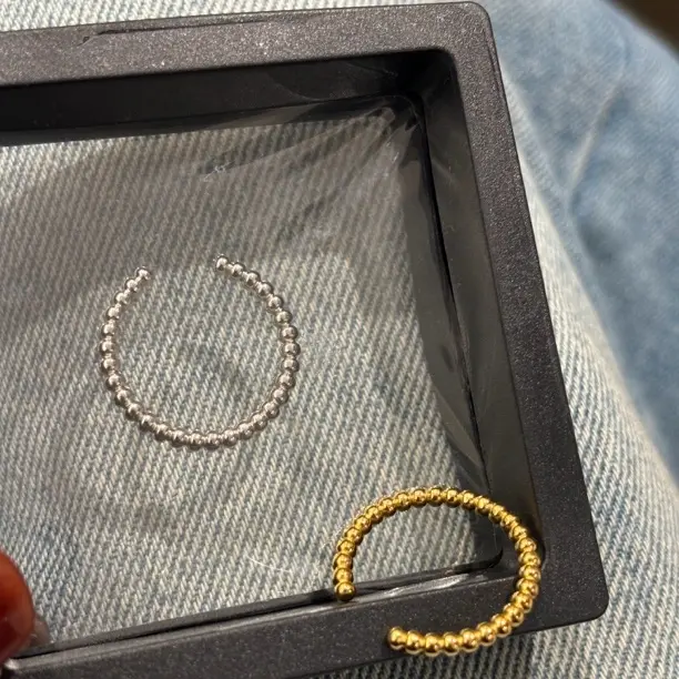 钛钢戒指 开口珠珠戒指