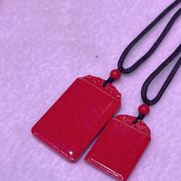 天然辰砂【方形祥云】天然朱砂 红晶砂/晶粉砂无事牌吊坠本命年礼物