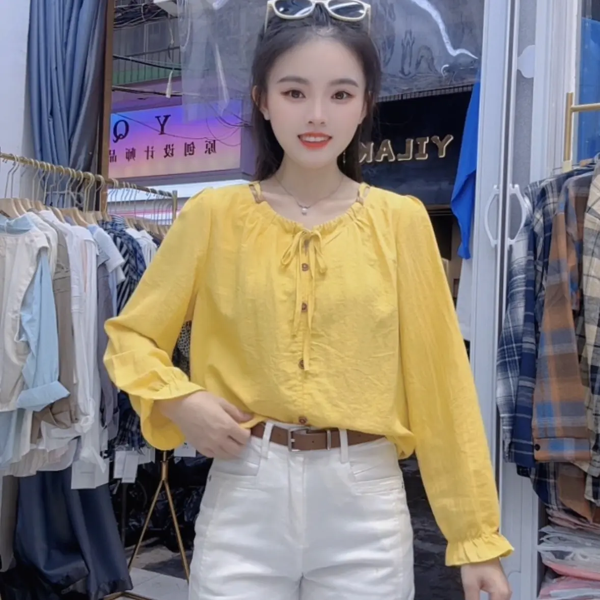 《盈盈家》法式早秋薄款气质温柔风衬衫打底小衫