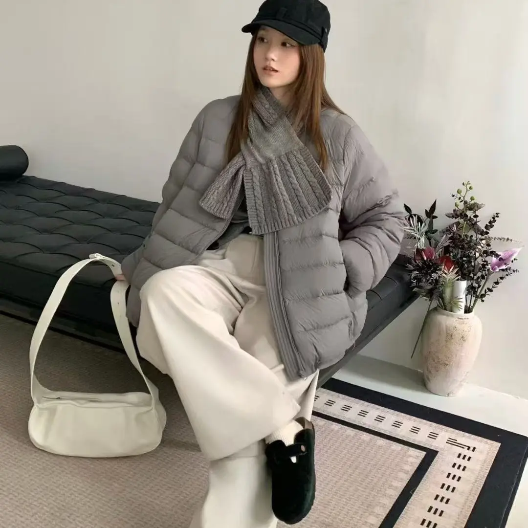 高定款韩系时尚休闲冬季轻薄宽松中长款圆领白鸭绒排骨女款