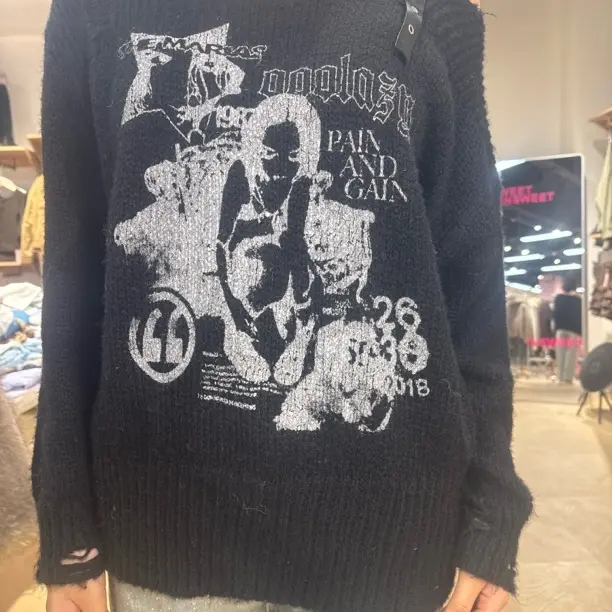 斜肩皮带拼接针织套头毛衣女上衣春秋新款小众设计感显瘦长袖