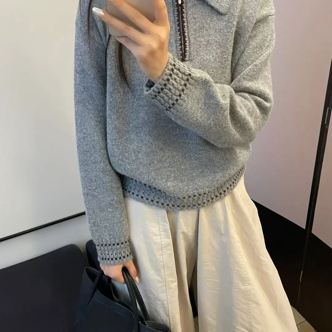 法式连帽针织衫女秋冬内搭修身显瘦气质长袖保暖套头打底毛衣