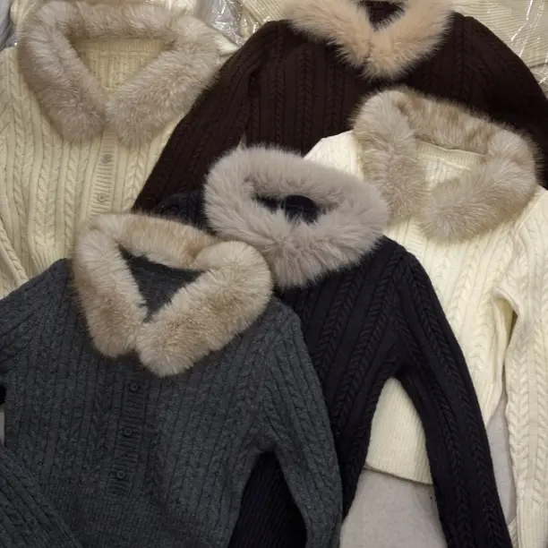 赵赵专属可拆卸毛领麻花针织衫毛衣女秋冬慵懒风复古显瘦