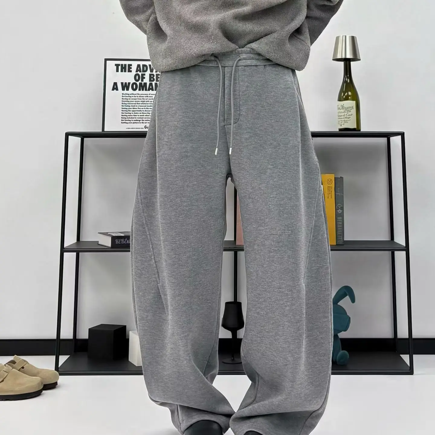 冬季新款加厚加绒百搭休闲松紧腰纯色单品552