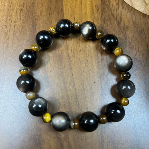 天然银曜石黄虎眼手串个性diy设计款无美颜滤镜