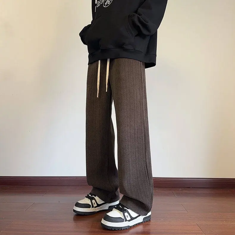 男士秋冬款麦穗纹加绒加厚直筒休闲百搭卫裤