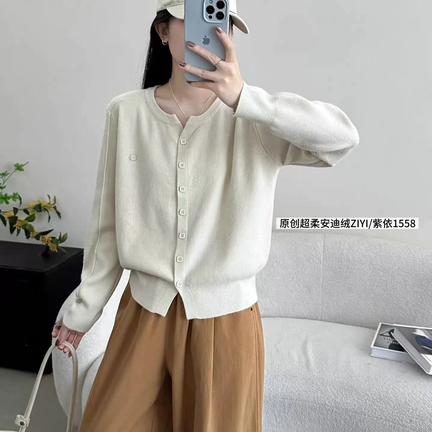 【甲木穿搭】圆领短款针织开衫/玫1519