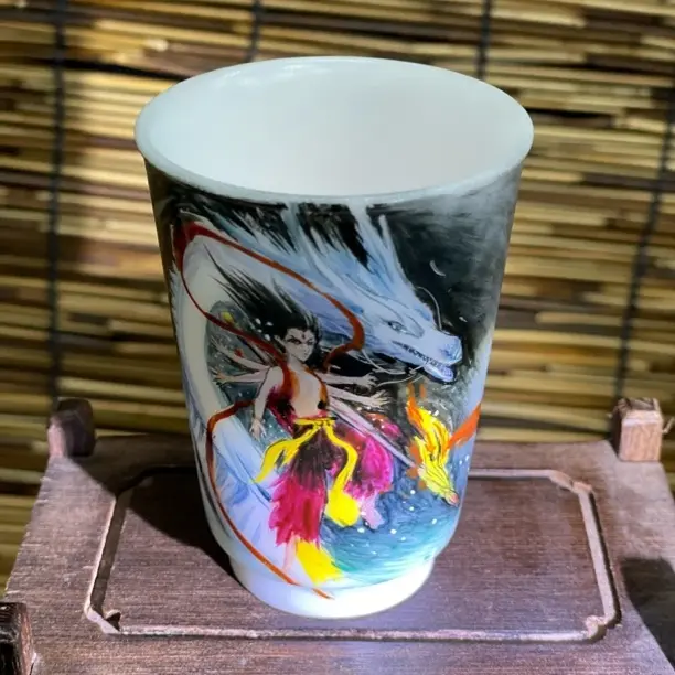 璞玉手绘哪扎三太子可乐杯主人杯中式功夫泡茶实用茶具复古风格
