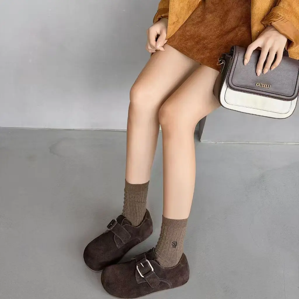 魔术贴低跟一脚蹬厚款时尚休闲鞋厚底中筒短靴圆头