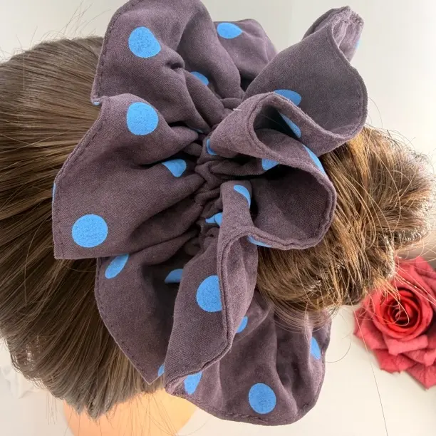韩系复古紫色波点大肠发圈女高级感百搭扎头发头绳发饰