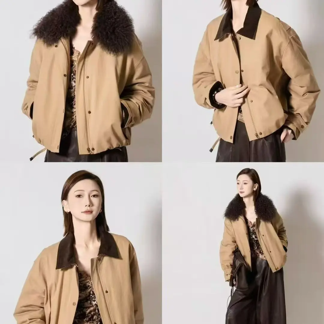 冬季翻领可拆卸毛领鹅绒羽绒服保暖舒适