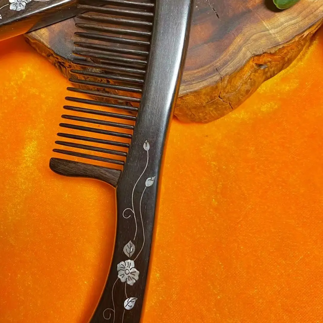 紫光檀手工插齿精品木梳 梳齿顺发不卡发