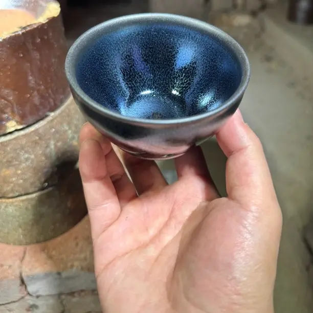 建窑建盏 蓝麒麟 茶盏主人杯 电烧